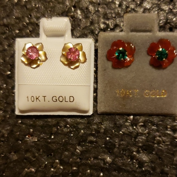 Genuine Gem and 10k gold Flower Jacket Earrings - Picture 2 of 4
